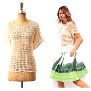 ANTHROPOLOGIE Little Yellow Bird Open Weave Crochet Breezy Beach  Natural Top